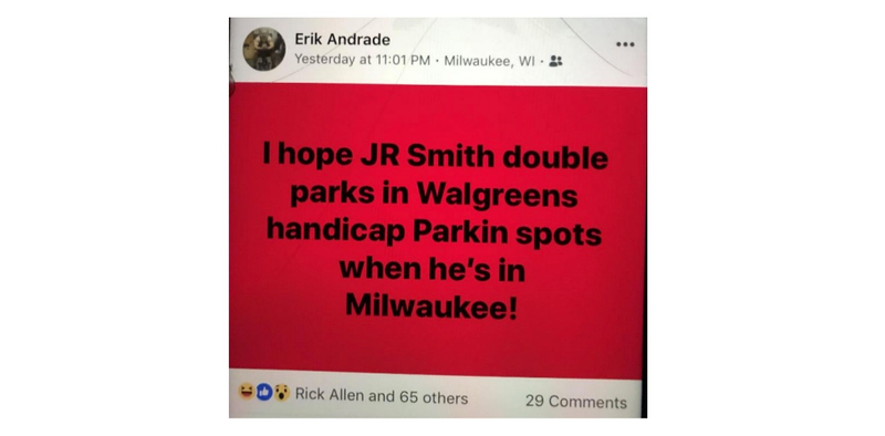 Illustration for article titled Lawsuit: Milwaukee Officer At Sterling Brown Arrest Joked About It On Facebook, Hoped To Do The Same To J.R. Smith